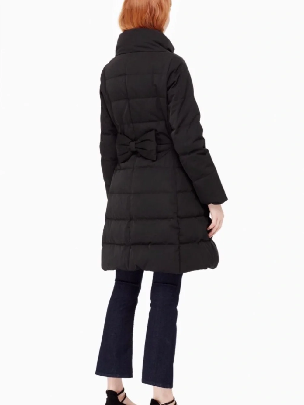 kate spade Black Quilted Puffer Coat with Back Bow and beaded buttons Medium  10